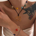 Dazan New HOT 18k Gold Plated Tarnish Free Stainless Steel Vintage Colorful Natural Stone Daisy Flower Necklace Handmade Set