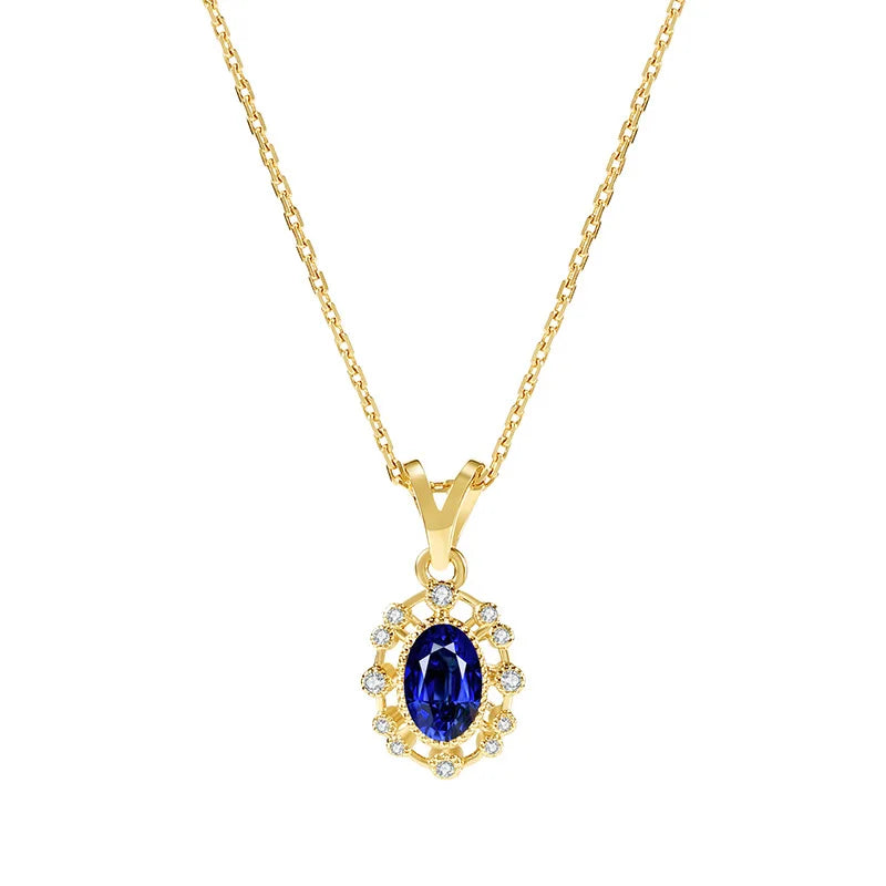 14K Gold Plated Sapphire Pendant Necklace 925 Sterling Silver Blue Cubic Zirconia Necklace for Women