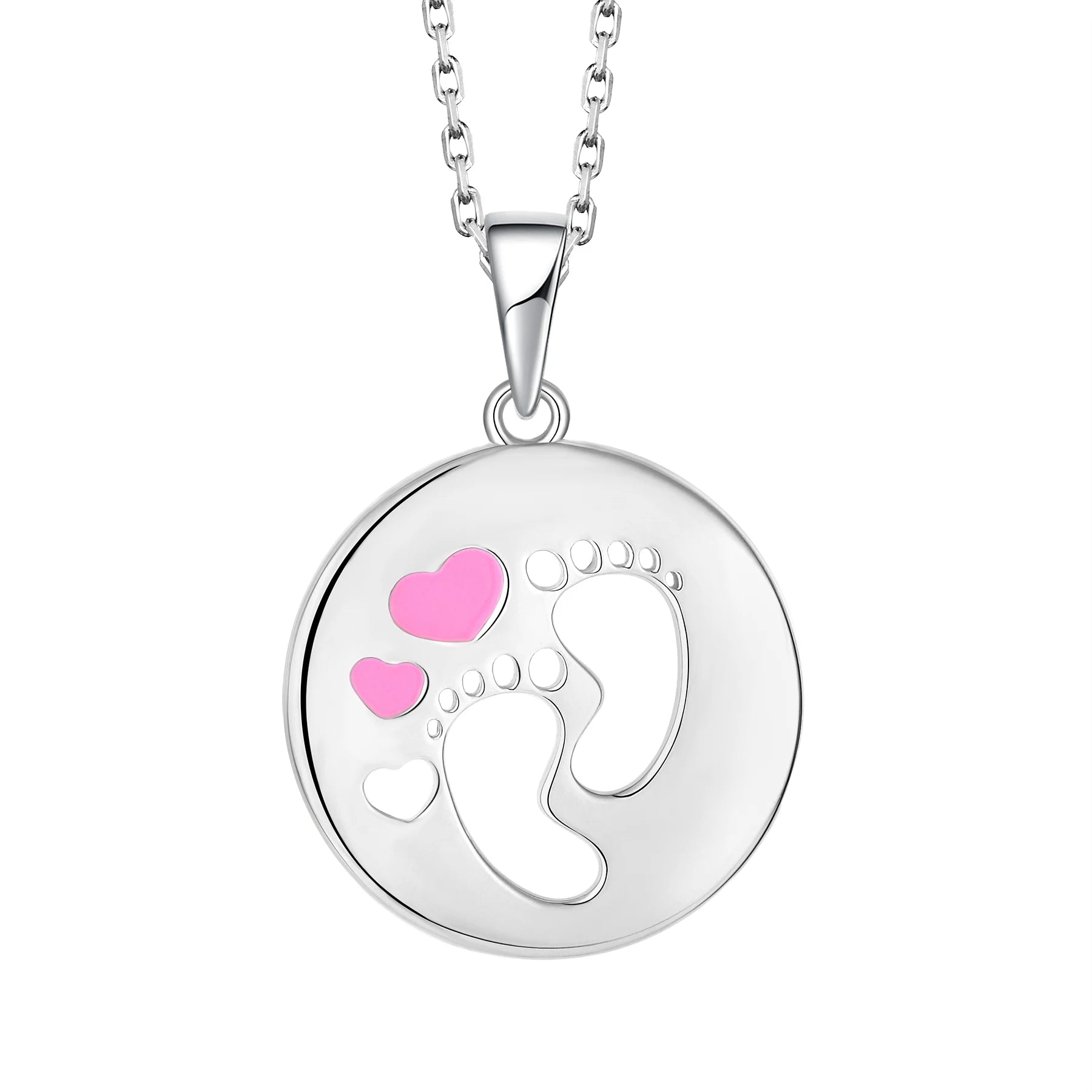 YH JEWELLERY Wholesale Factory Price Footprint for Mother'S Day Pink Heart Pendant 925 Sterling Silver Jewelry for Girl