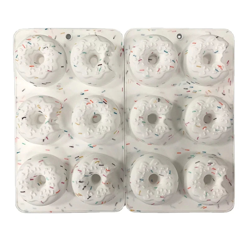 BPA Free Food Grade Non Stick  Muffin Pans Sprinkle Decorated  6 Cavity White Confetti Color Donut Molds Silicone Baking Mold