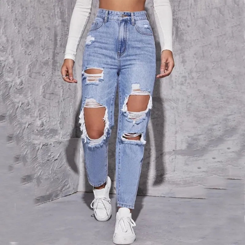 S-2XL European and American Fashion Ripped Jeans Long and Short Patchwork Jeans Street Casual Pencil Pants