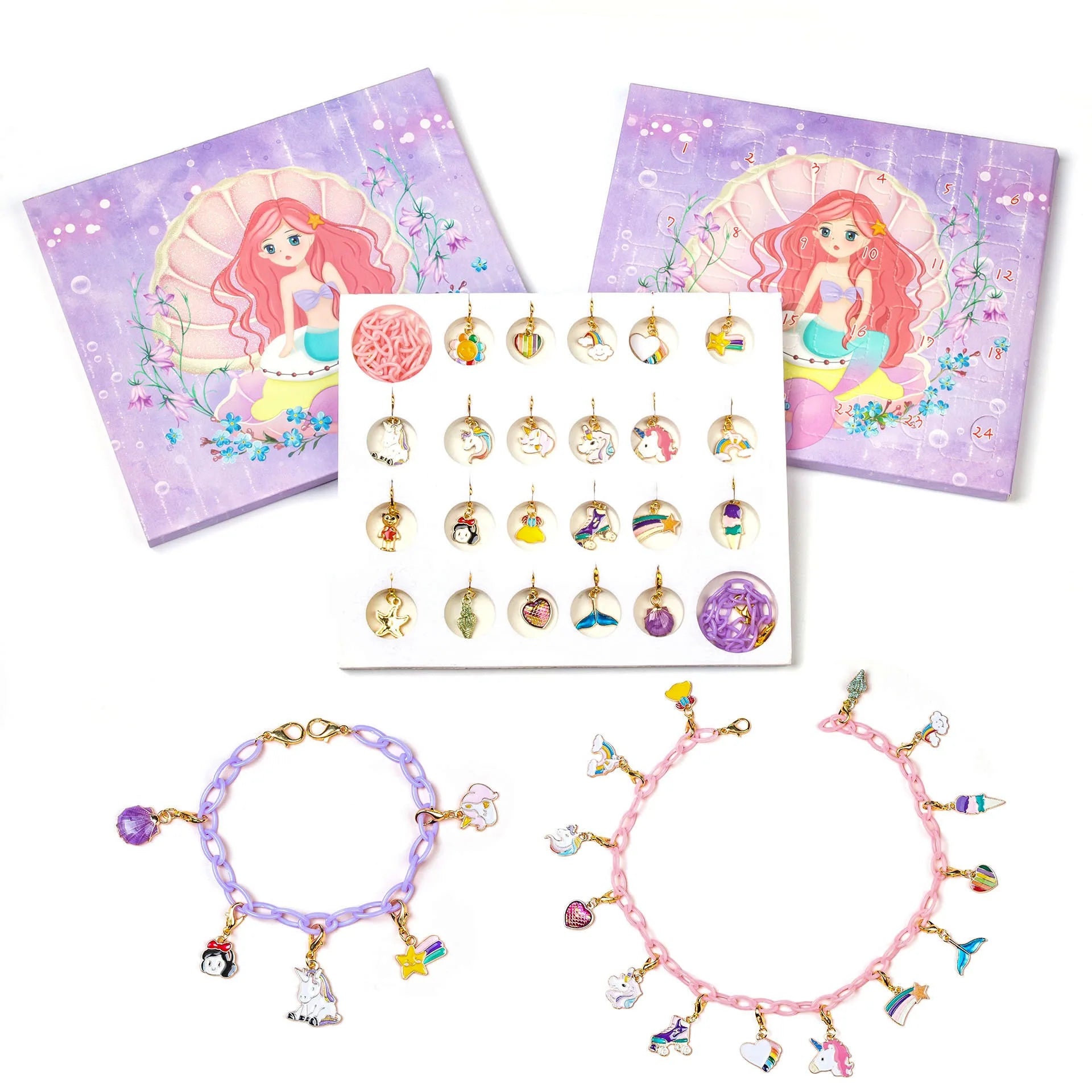 Charm Bracelet Making Kit Mermaid unicorn Cartoon Blind Box Set DIY Creative Handmade Jewelry for Children Gold Plated