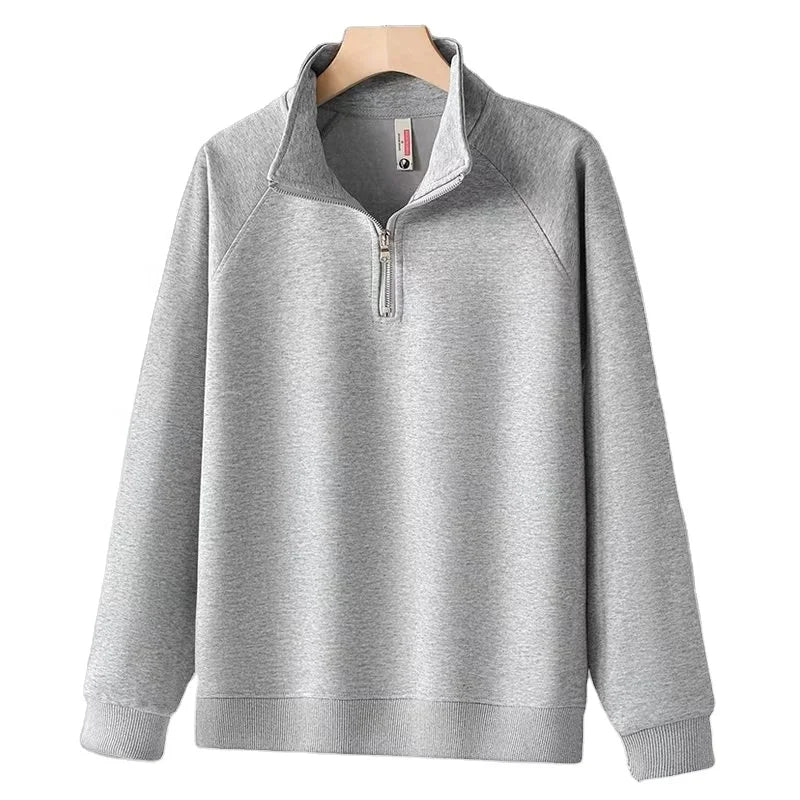 Wholesale Men Sweatshirt Quarter Half Zip up Pullover Polyester/Cotton Blank Crewneck Logo Print Casual Men Sweatshirt