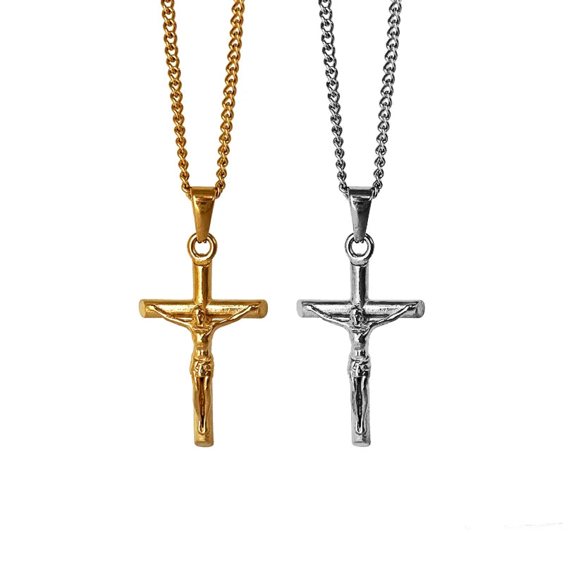 Trendy Gold Jesus Pendant Necklace Jewelry Stainless Steel Women Men Punk Jewelry Crucifix Cross Necklace Religious Pendant