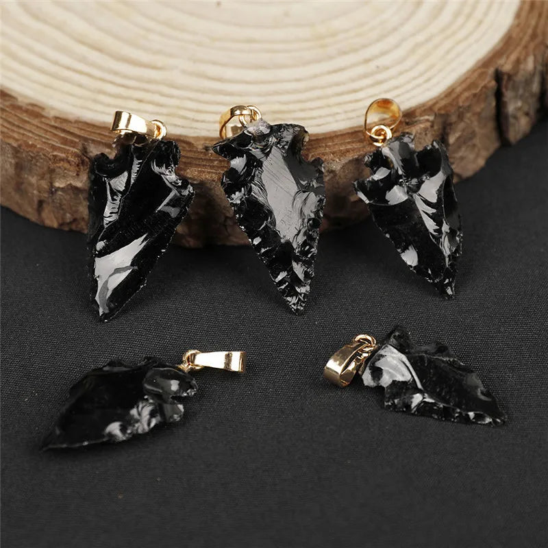 Natural Healing Stone Arrowhead Rough Black Obsidian Fashion Pendants & Charms Jewelry Necklaces