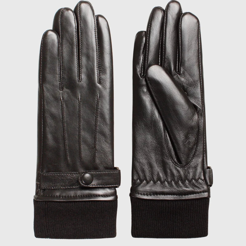 Fashion Women Knitted Cuff Winter Windproof Leather Thermal Gloves
