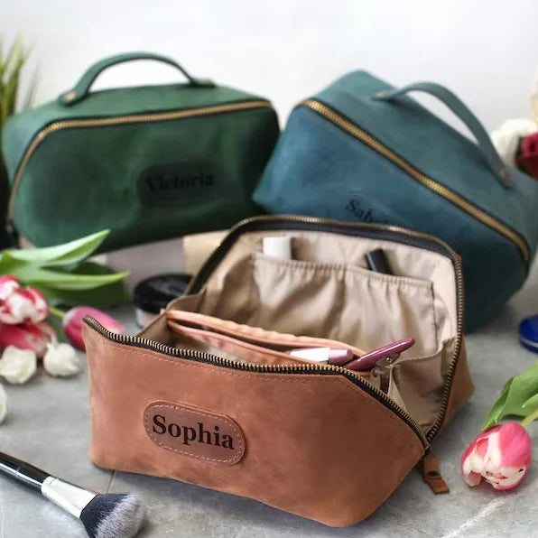 Wholesale Travel Pouch Cosmetic Case Personalized Organizer Dopp Kit Custom Genuine Leather Toiletry Bag
