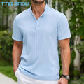 Wholesale Breathable Quick Dry Workout Gym Shirts MenCasual Short Sleeve Stand Collar Shirt for Outdoor Men's Striped Golf Shirt