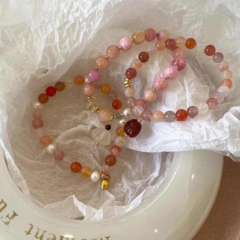 Cute Bead Bangle Baby Pearl Bracelets Jewelry Rainbow Pink Alloy Crystal Elastic Bracelets for Girls