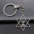 WYSIWYG 39x32mm Antique Silver Plated Zinc Alloy Judaism Menorah Star of David Key Chain Souvenirs Gift P2-ABD-C11936