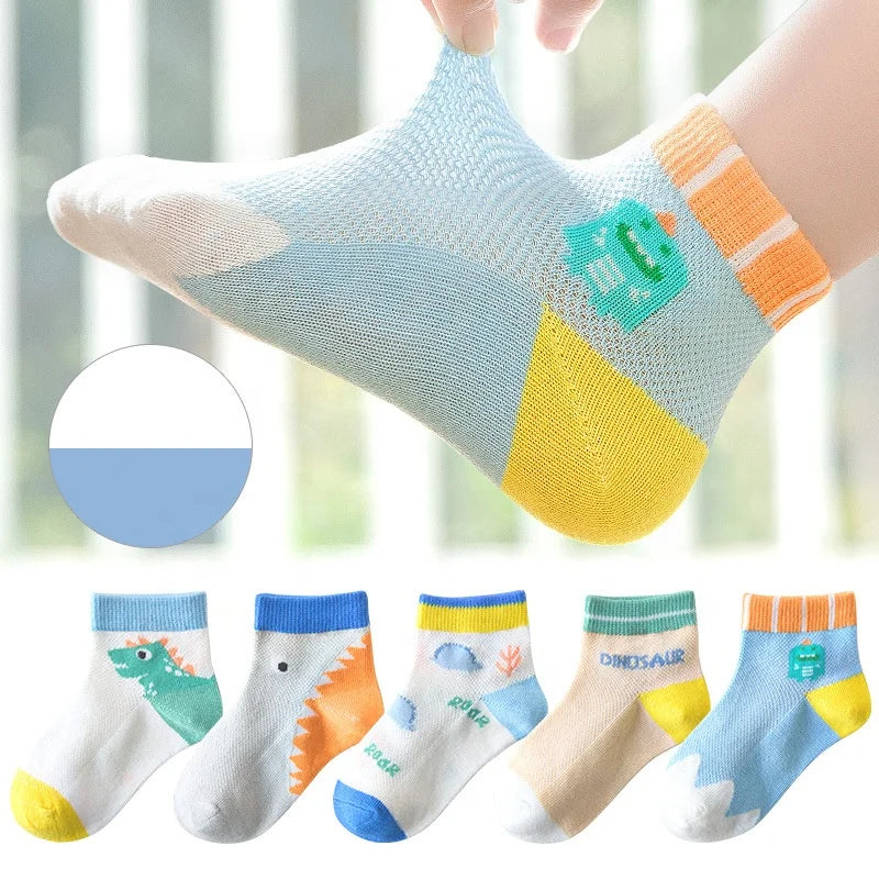 Wholesale Cute Fancy Dinosaur Cartoon Socks Kids Children Thin Cotton Socks Set for Boys Girls