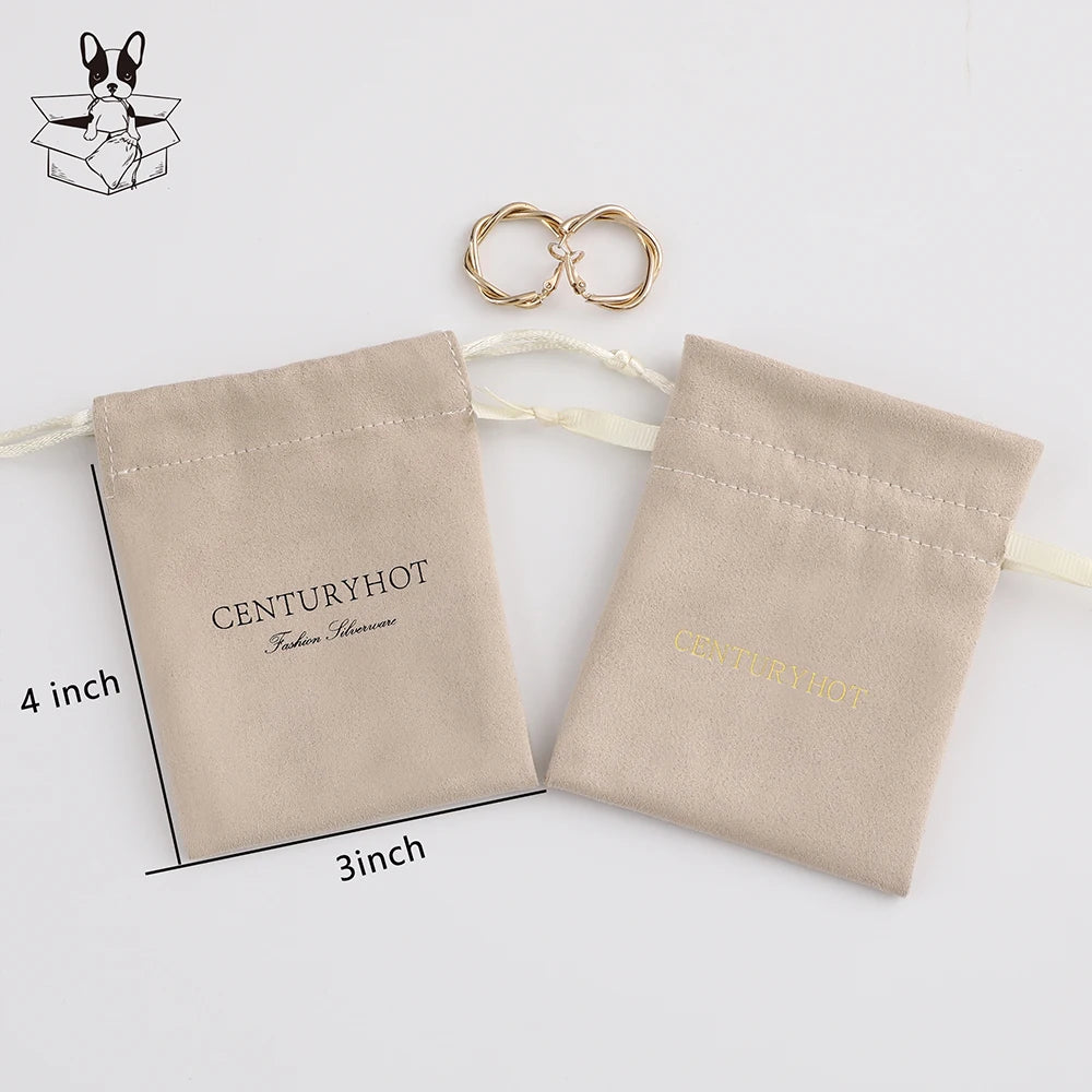 Luxury Suede Jewelry Drawstring Bag Gift Package Bag Personalized Jewelry Packaging Bag With  Logo Printed