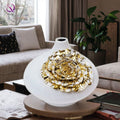 Living Room Porch Desktop Ornaments European Luxury White Electroplated Ceramic Round Belly Vase Flowers for Home Decoration