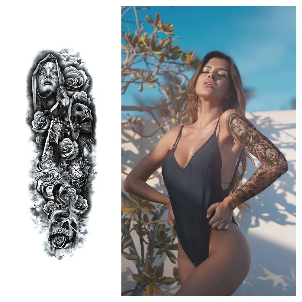Wholesale Realistic Men Women Black Full Arm Temporary Tattoo Sticker Waterproof Easy Application for Body