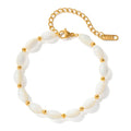 Summer Jewelry Charm Bead Bracelet Stainless Steel Natural White Oval Shell Stones Bracelet for Women
