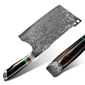 Handmade Forged Carbon Steel Damascus Chinese Chopper Cleaver with Wood Handle