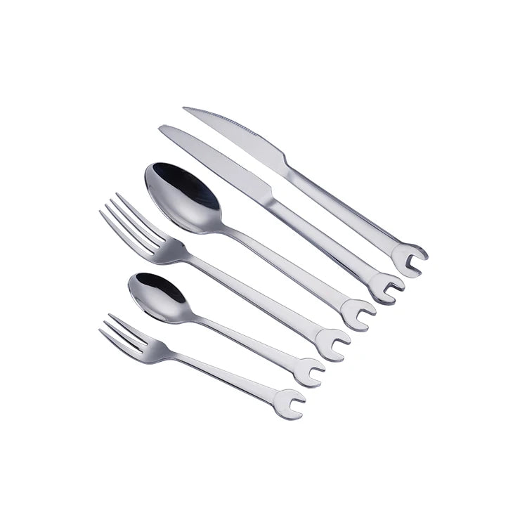 Creative Design High-end Classic Gold Stainless Steel Flatware Spanner Cutlery with Wrench Shape Handle for Business Gifts