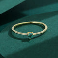 Fashion Women's Jewelry Heart Shaped Green Cubic Zirconia S925 Sterling Silver 14K Gold Plated Finger Rings for Valentines Gift