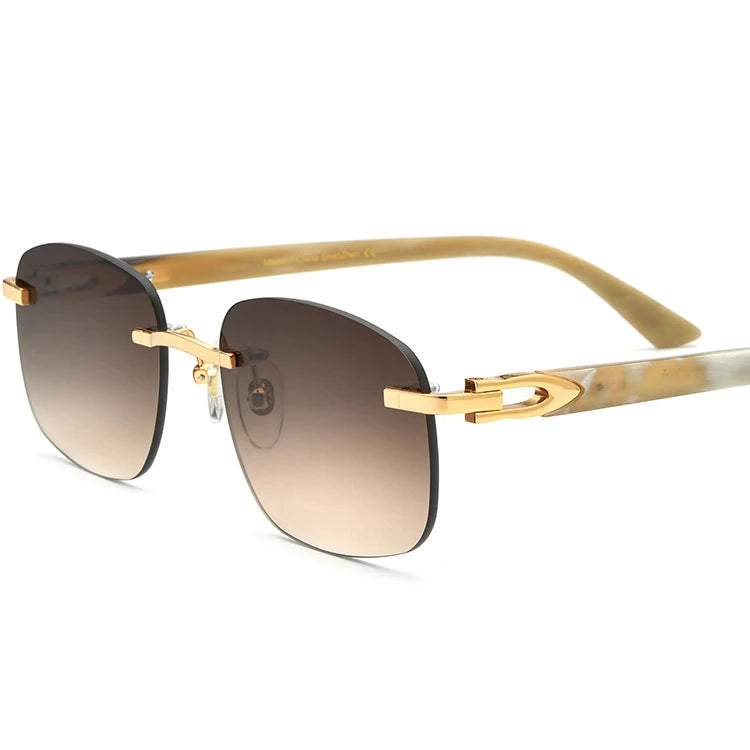 YTSBL0036 2022 Retro Sport Trendy Custom Horn Sunglasses New Rimless Square Frame Clear Alloy Sun Glasses