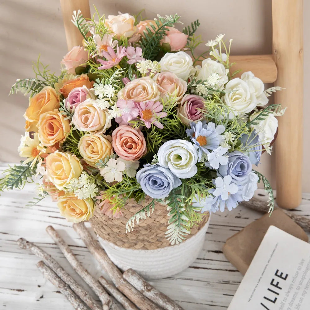 H-017 Wholesale Factory Handmade Crocheted Daisy Rose Sunflower Tulip Woven Bouquet Crochet Wool Flower Finished Gift