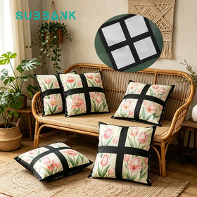 Subbank Linen-Polyester Folk Art Soft Customized 4-Panel Heat Transfer Printing Sewing Accessory for Pillow Cases Hom