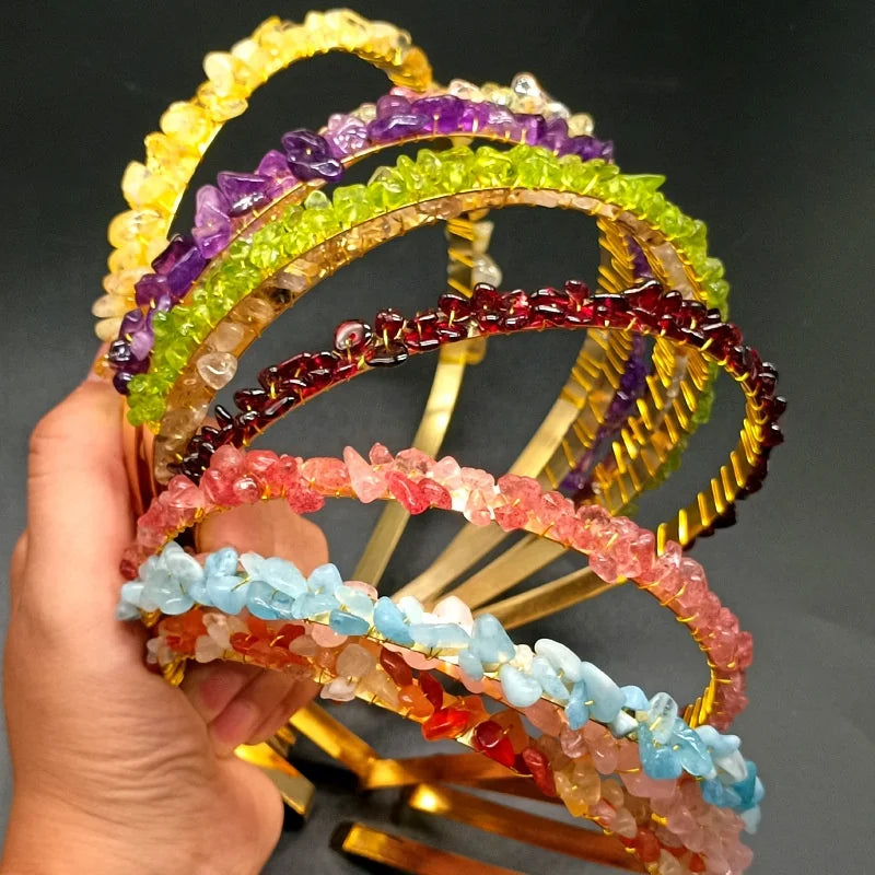 Hot Sale Handmade Natural Crystal Stone Crown Hair Band Bride Hair Accessories Festival Gift
