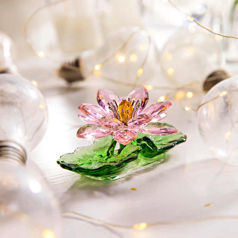 Crystal Lotus Flower Art Glass Home Decor Collection Desktop Crystal Rose Flower Ornament