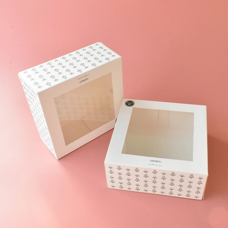 Paper Bakery Box Cake Box Square With Window Cardboard Disposable Cajas Pasteles White Food Cake Packaging Paperboard Box Accept