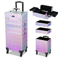 4in1 Fashionable Rolling Makeup Train Case Open-Closure Cosmetic Trolley Organizer with Lockable Salon Barber Travel Case