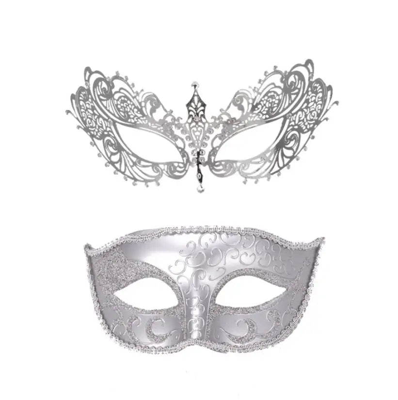 Silver Couple Metal Rhinestone Masks Venetian Masquerade Costume Mask Set Cosplay Party Ball Wedding Prom Theatrical Mask