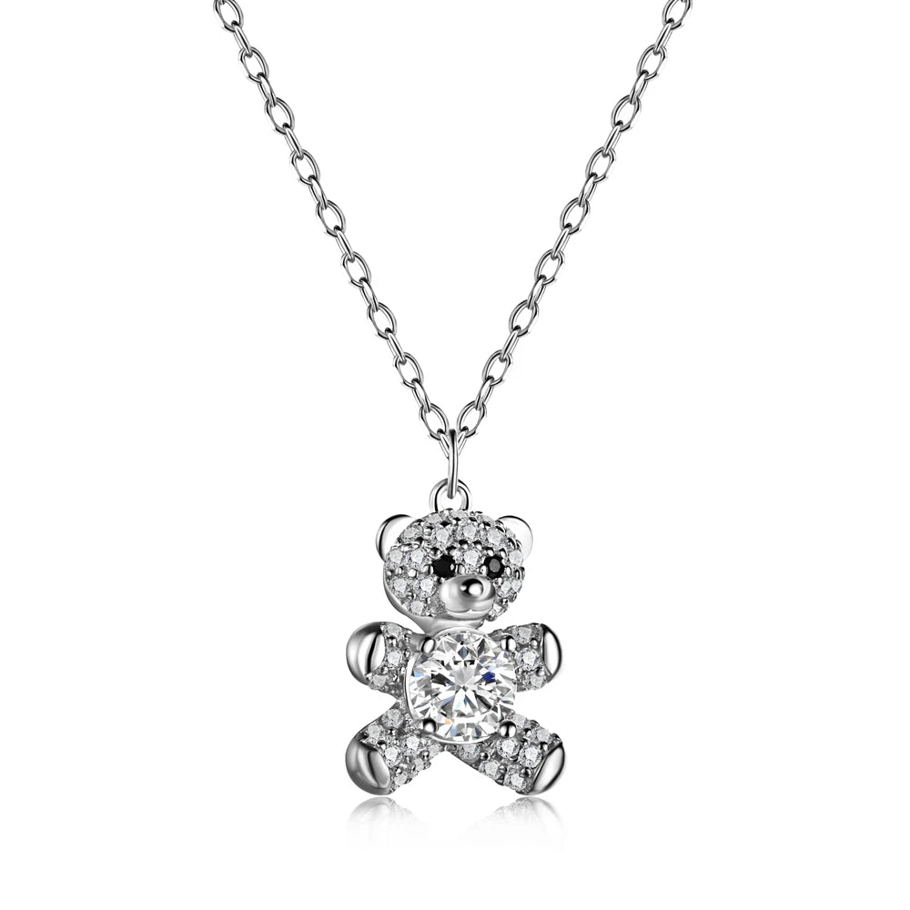 Dylam Cute Fine Fashion Jewelry 18K Gold Plated 925 Sterling Silver 5A Cubic Zirconia Bear Pendant Necklace