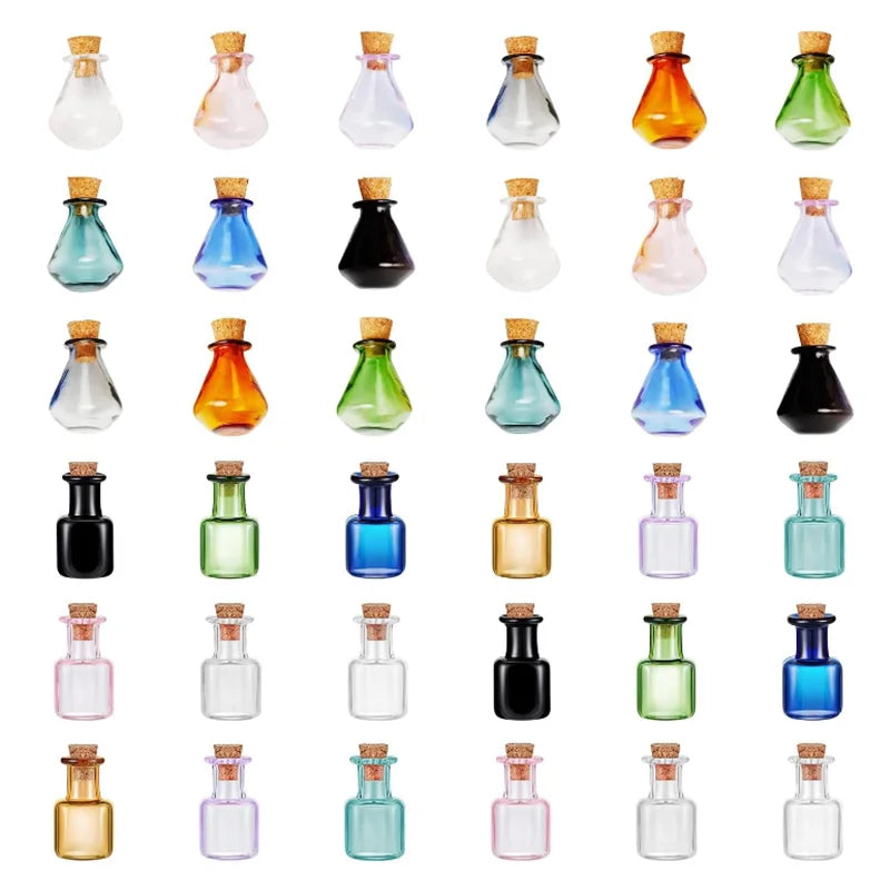Mini Color Conical Square Tiny Jars Cute Wishing Potion Bottles 2ml Cork Screen Printed Carton for Perfumes Essential Oils