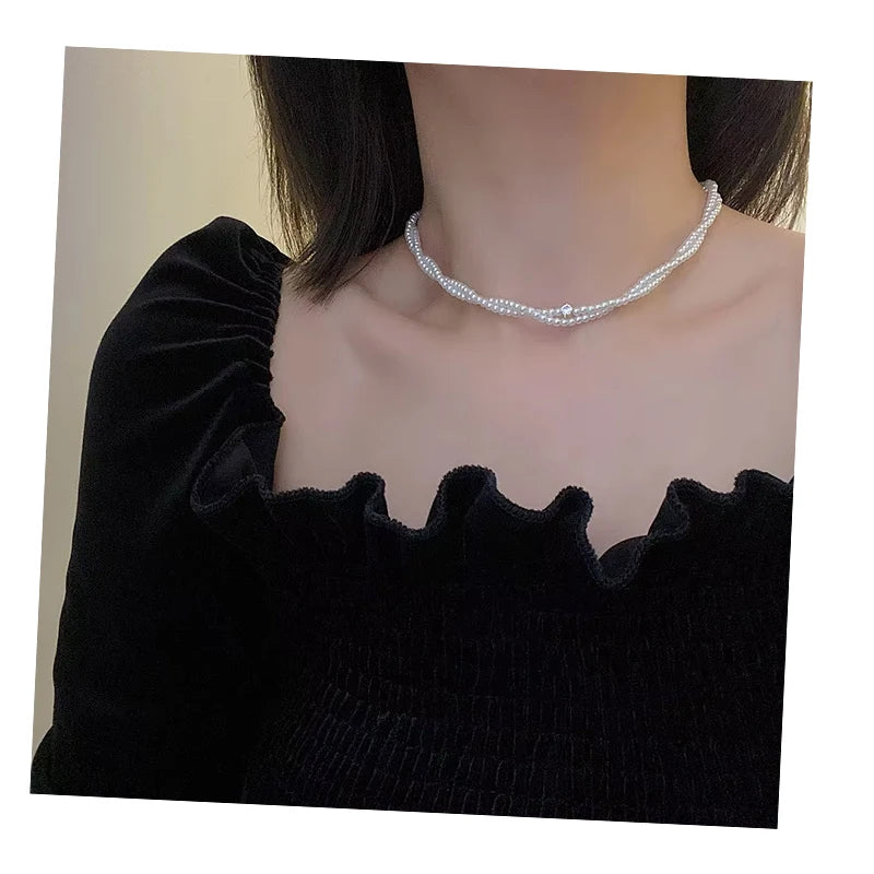 VKME Fashion Double Layer Pearl Necklace for Women Jewelry