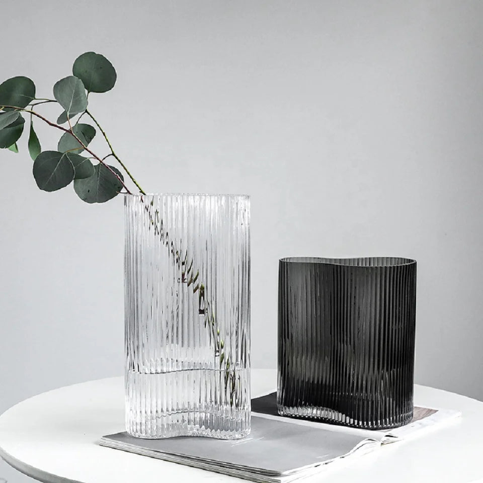 Nordic Small Daisy Striped Glass Vase Combination Flower Arranger Fruit Plate Wholesale Home Decoration Glass Vase