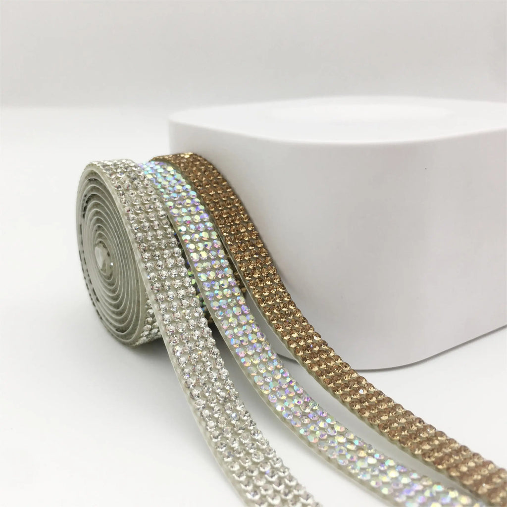 SINRONG Self-Adhesive Crystal Diamond Ribbon Trim Sheet Bling Rhinestone Tape for Shoes Crafts Decorations Glass Stretch