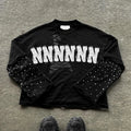 OEM Streetwear Custom Embroider logo Boxy Shirt Acid Wash Distress Rhinestone Double Layer Long Sleeve T-shirt for Men