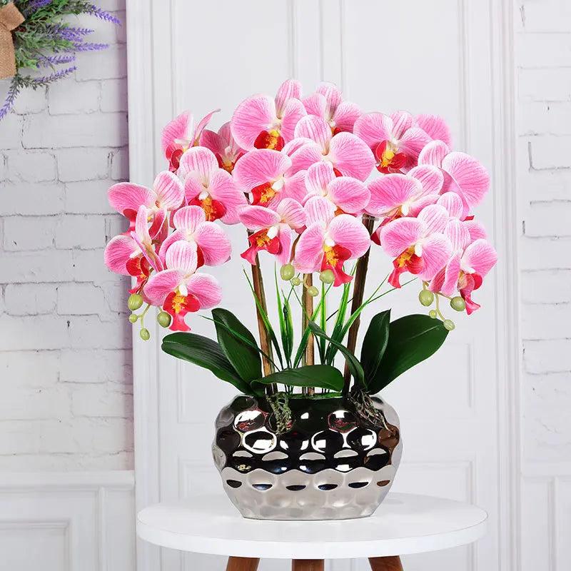 R475 Cattleya Orchid Potted Flower Artificial Real Touch Orchid Flowers Velvet for Room Decoration