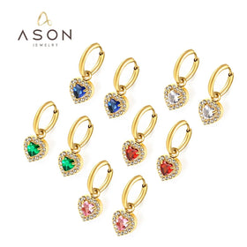 Ason Fashion Jewelry Earrings Heart love Waterproof 18K Gold Plated Stainless Steel Multi Colored Hoop Earrings for Women
