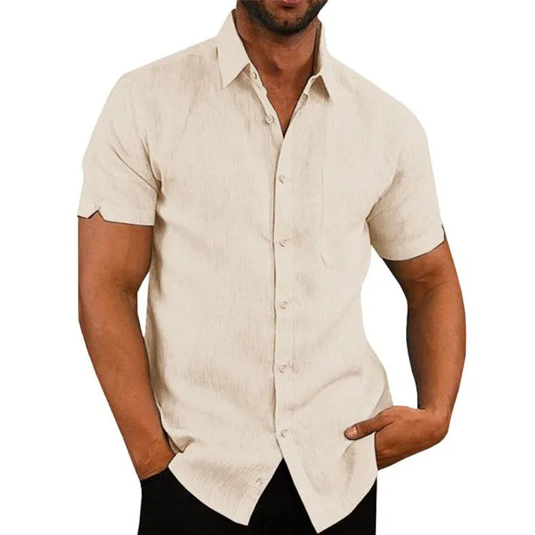 Fitspi 8 Color Summer Lapels Solid Color Short Sleeve Button Men's Shirts Clothing T Shirt in Stock for Wholesale
