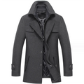 Men's Wool Coat Double Collar Woolen Middle Age and Cotton Thickened Solid Color Fine Wool-like Coat