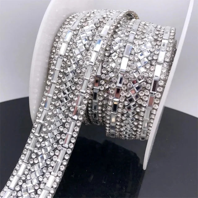 S470 2cm Width Bling Iron on Crystals Applique Trimming  Rhinestone Applique Trimming by Yard for Cloth Shoes Bags Cloth