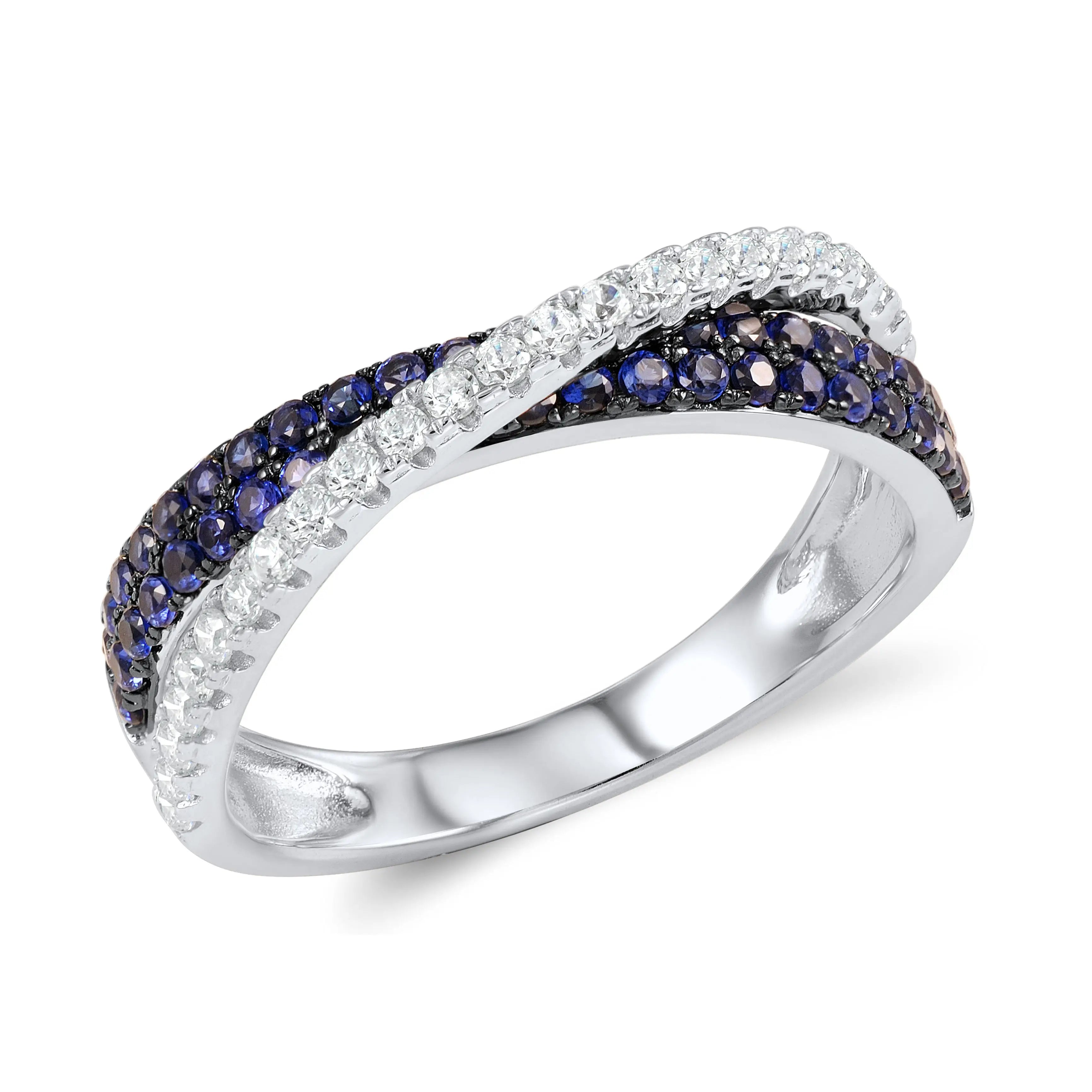 Custom Luxury Geometric Diamond Ring Jewelry Women 925 Sterling Silver Sapphire Cubic Zirconia Engagement Wedding Party Rings
