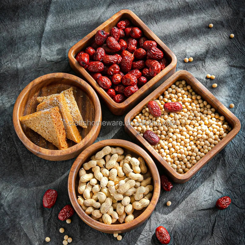 Wholesale   Small Size Dia5.66in X1.56 in  Handmade for Serve or Condiments Salt Nuts Snack Honey Cream Walnut Round Wooden Bowl