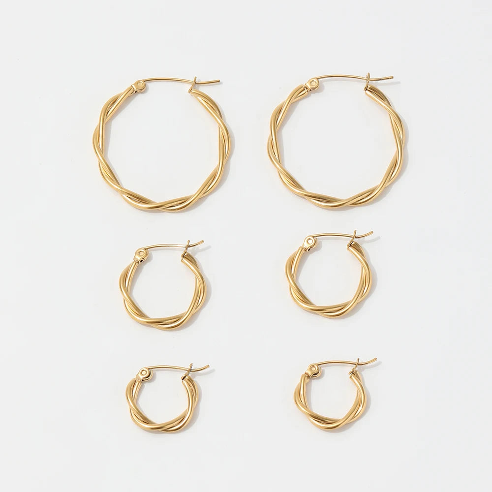New Trendy Earring 18K Gold Plated Rope Hoop Earrings for Women Stainless Steel Earrings Wholesale