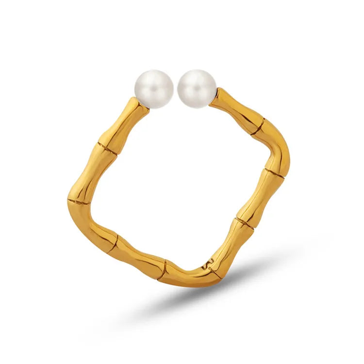 Hot Selling Fashion Elegant French Design 18K Gold Plated Dainty Bamboo Joint Square Women Open Rings