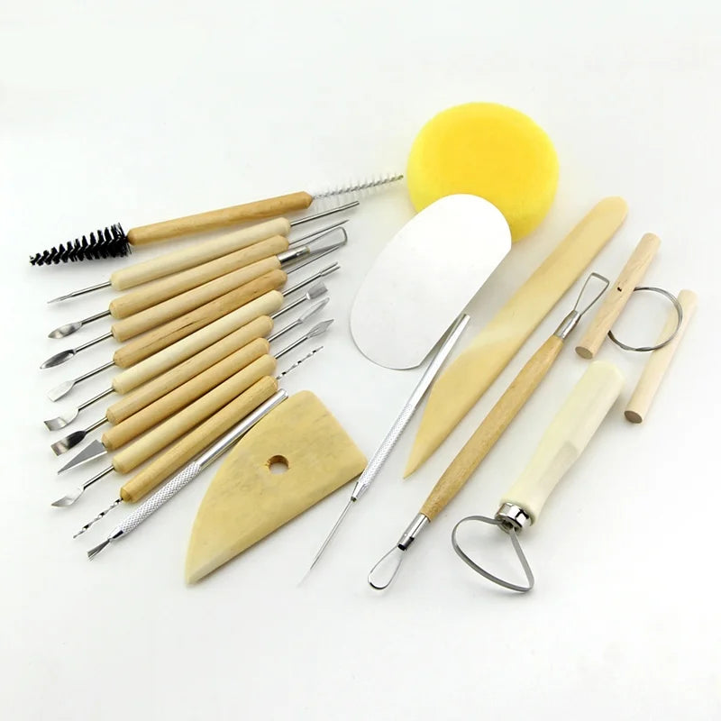 Cpatrick 19pcs DIY Craft Wood Handle Clay Sculpture Tool Set for Pottery Modeling & Sculpting Wax Pottery Modeling & Sculpting