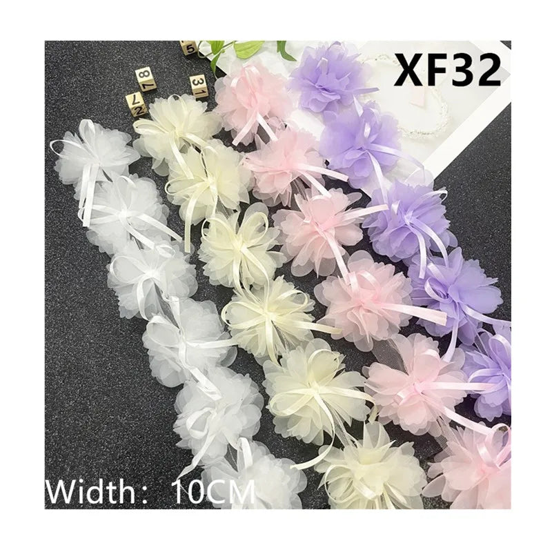 10cm Chiffon Colorful Flower Lace Fabric Dress Clothing Accessories Hairpin DIY Crafts Materials MF32 100 Flowers Per 10y