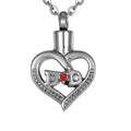 Stainless Steel Children's Dad Memorial Urn Hollow Heart Red Crystal Cremation Keepsake Ash Holder Necklace Mom Urn Cremation