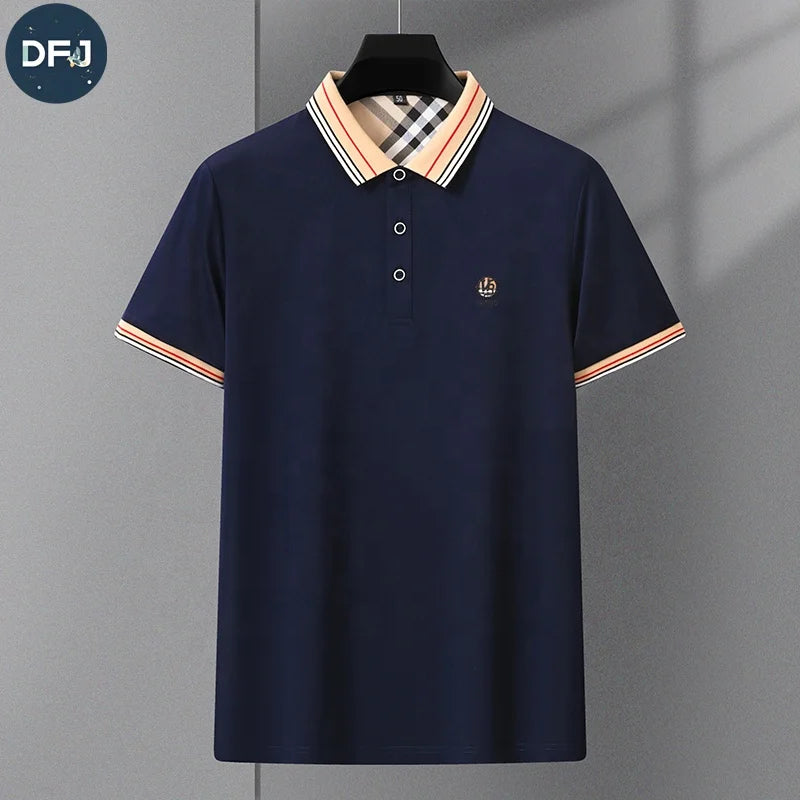Men's Best Golf s Embroidered Knitted Fabric Short for  Shirts with Nice Button Tee Sleeves