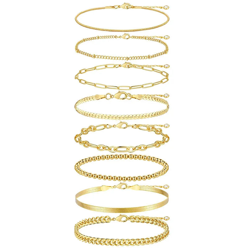2023 Exquisite Fashionable Women's 14k Gold Plated Layered Bracelet Set Stainless Steel Bracelets & Bangles Jewelry Gift Set